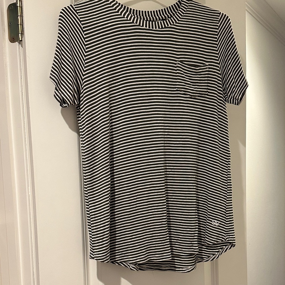 Albion Fit Olive Green & Off-white  Striped  Top